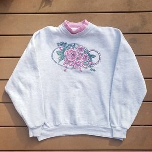 Gray and Pink Floral Morning Sun Pullover Sweater